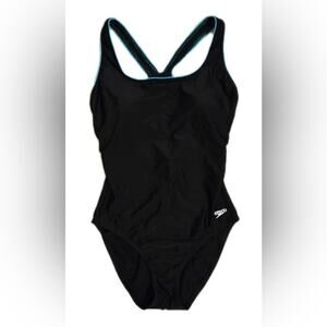 Speedo Black One Piece Swimsuit With Teal Trim in Size 12. NWOT.